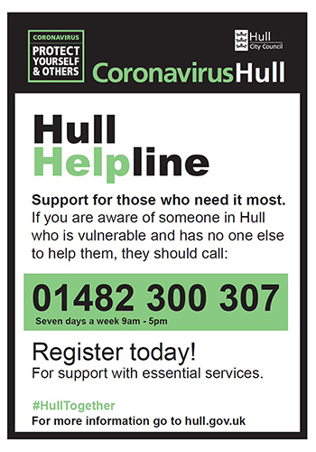 Poster for Hull Helpline - an organsation helping the vulnerable. Ring 01482 300 307