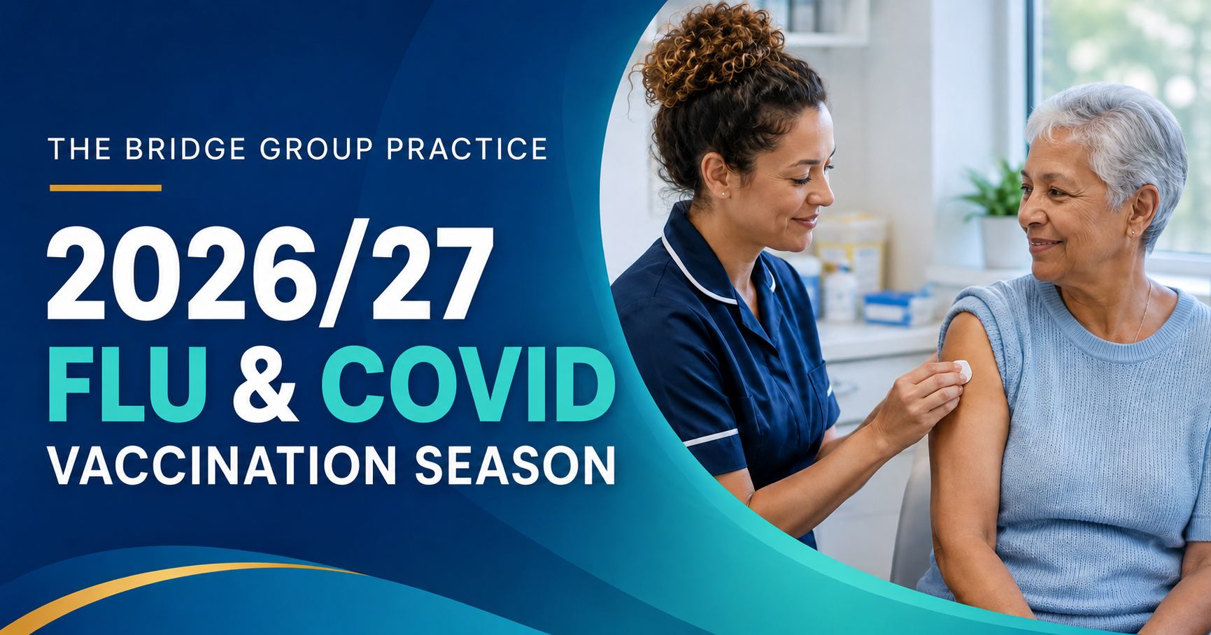 Graphic Flu Covid 2026 2027 Nurse with patient being vaccinated