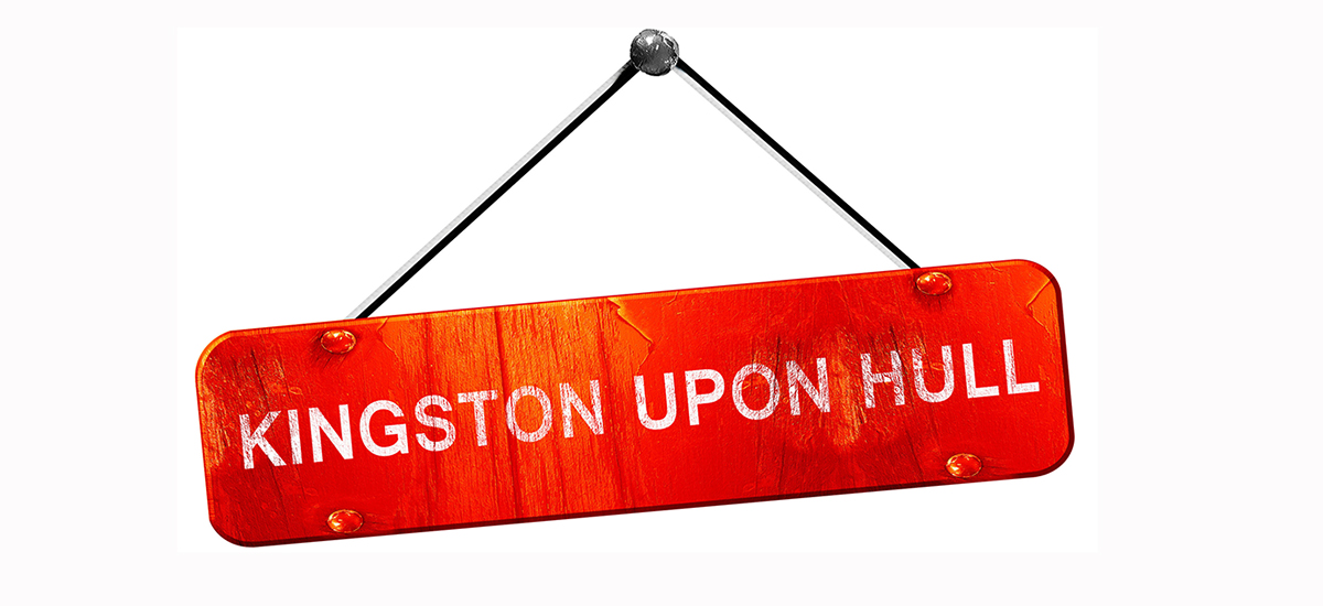 Slide Image of a hanging sign bearing the words Kingston upon Hull