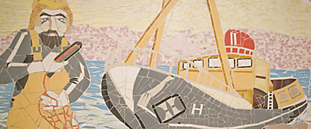 Image of a mosaic  commemorating the  Hull fishiong industry based in Hessle Road Hull