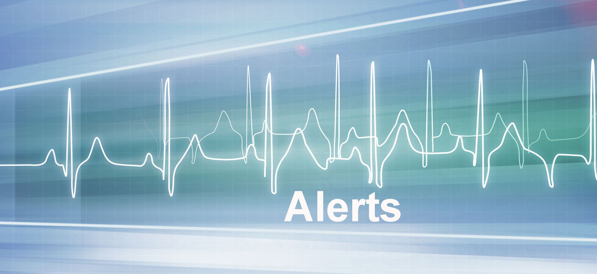 Slide Image. Vector image showing a heart trace with the word "Alerts" contractic in white