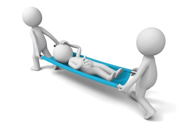 Graphoc of 2 persons carrying a patient on a stretcher