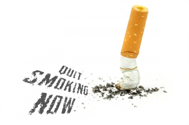 Image of stubbed cigarette and the workds Quit Smoking Now